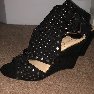 Black Studded Wedges